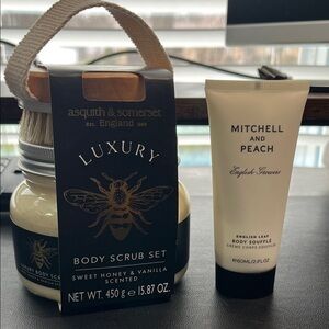 Body scrub with brush and lotion